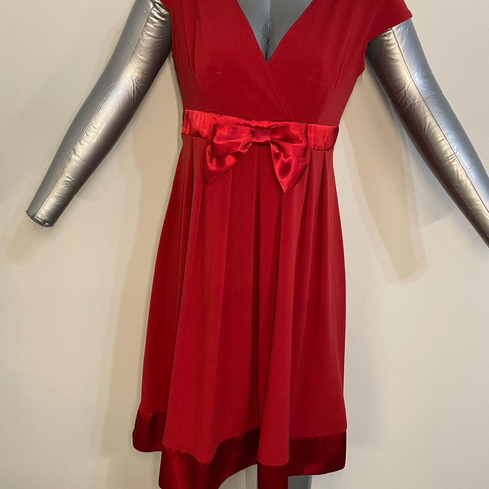 Jessica Red Mini Dress with Bow Accent